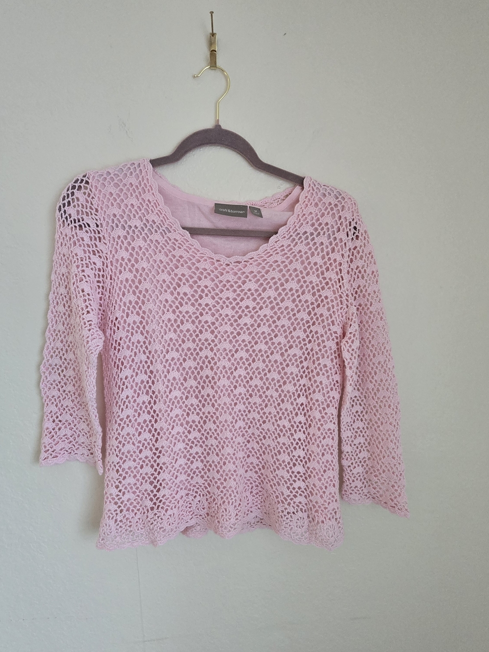 croft & barrow Light Pink Crochet Sweater Top